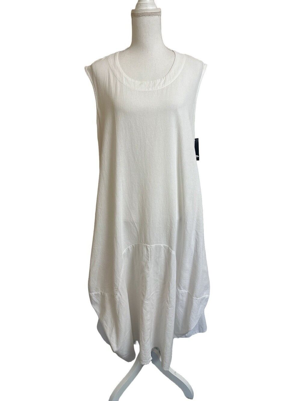 NWT Focus Casual Life Women's S White Lagenlook Cotton Dress Sleeveless Boho
